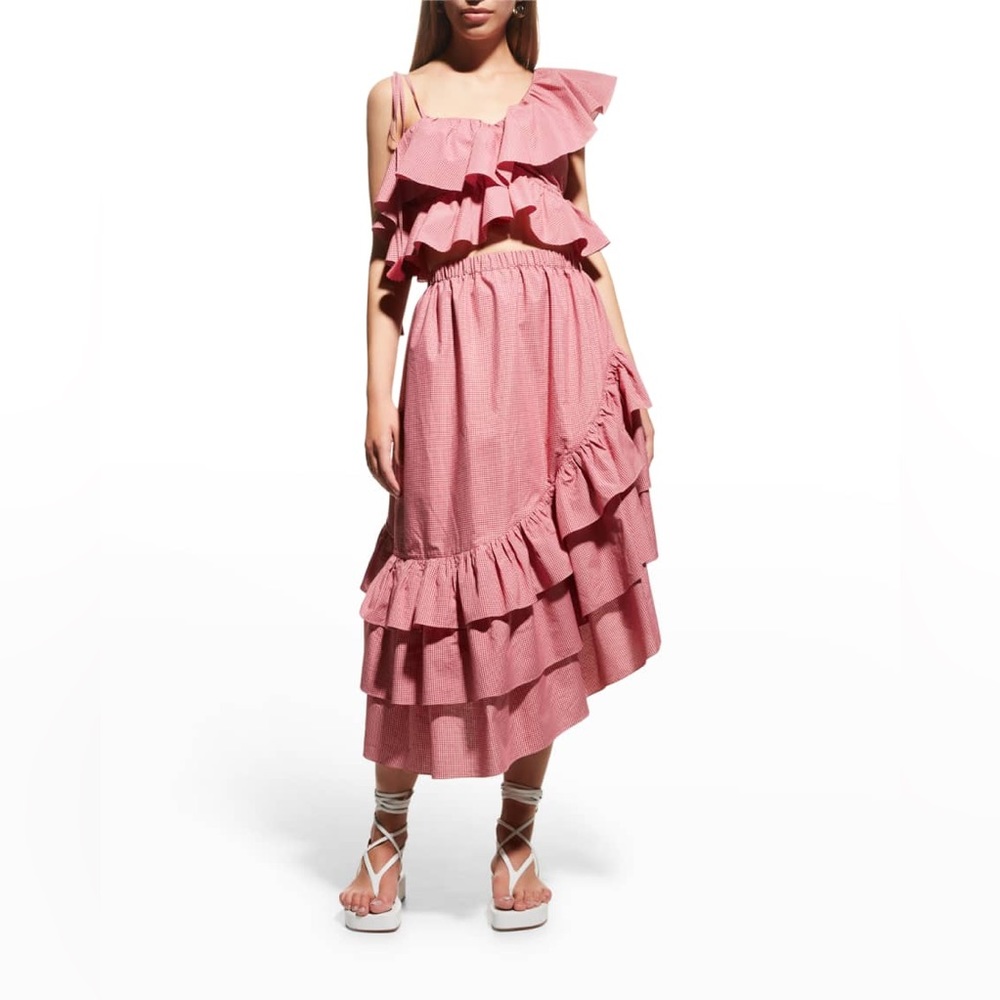 PASKAL Paskal Checked Tiered-Asymmetric Ruffled Hem Skirt and Top| Neiman Marcus